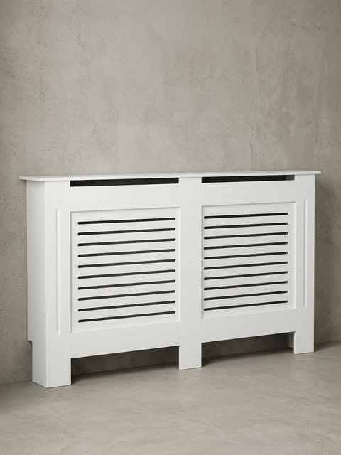 Heizkörperverkleidung KADIMA DESIGN aus MDF in Weiß, Rechteckig mit Lamellen, B/T/H: 152 x 19 x 83 cm - Bild 1