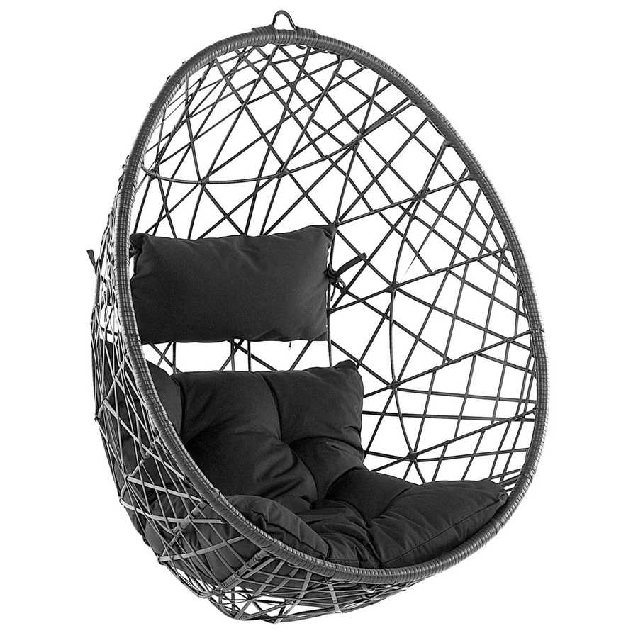 Beliani Hängesessel in Schwarz und Grau mit Polyrattan und Metallgestell, B/T/H: 96 x 94 x 108 cm - Bild 2