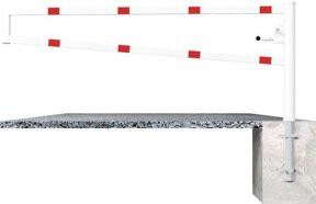 Schake Drehbare Wegesperre mit selbsteinrastender Verriegelung und Profilzylinder, Schrankenarm Länge: 1,50 m, Drehpfosten Durchmesser: 10,2 cm, Schrankenarm: 6,0 x 4,0 cm, zum Einbetonieren, beschichtet, weiß/rot - Bild 1