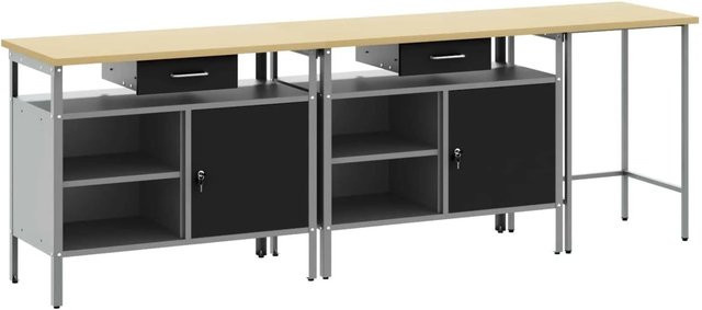 vidaXL Werkbank-Set 3-teilig aus pulverbeschichtetem Stahl in Schwarz und Grau - Bild 1