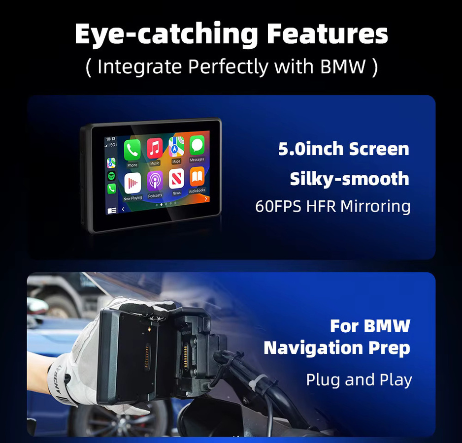 EKIY Wireless CarPlay und Android Auto Digital Dashboard für BMW R1200GS R1250GS ADV Motorrad Navigation Bildschirm in Schwarz - Bild 2