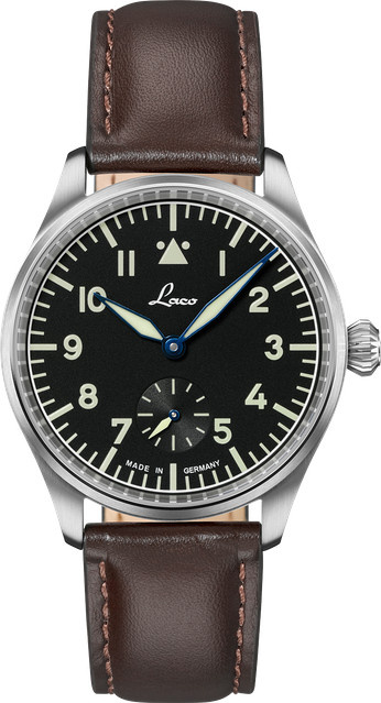 Laco Fliegeruhr, Handaufzug, Edelstahl, 39 mm, Leder, Schwarz, 10 ATM - Bild 1