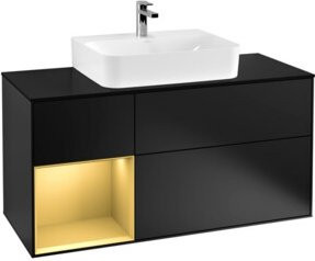 V&B Finion Waschtischunterschrank mit LED-Wandbeleuchtung und Regalfach, Breite: 120 cm, Schwarz lackiert - Bild 1