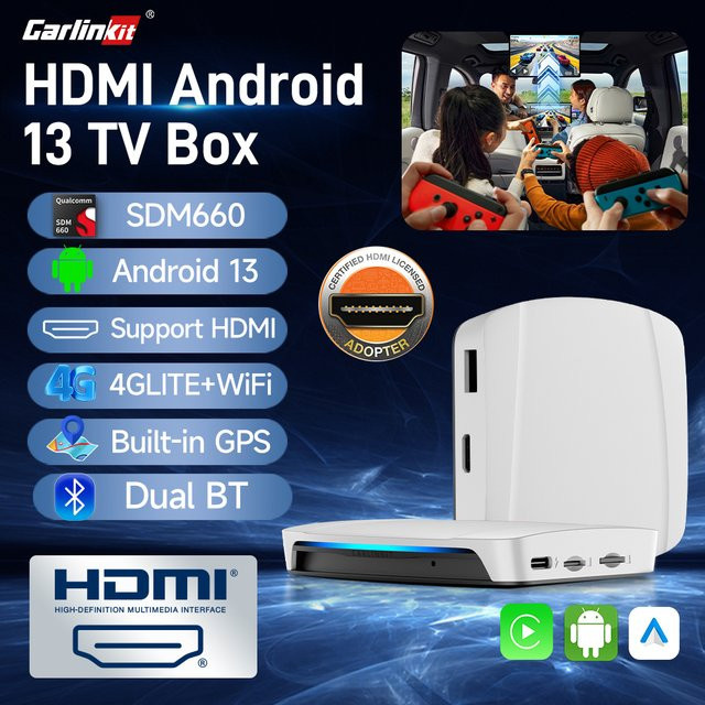 CarlinKit UHD SDM660 6225 HDMI CarPlay Ai TV Box mit Android 13, 8 GB RAM + 128 GB ROM, Wireless CarPlay und Android Auto für Video Streaming wie Netflix, Weiß - Bild 1