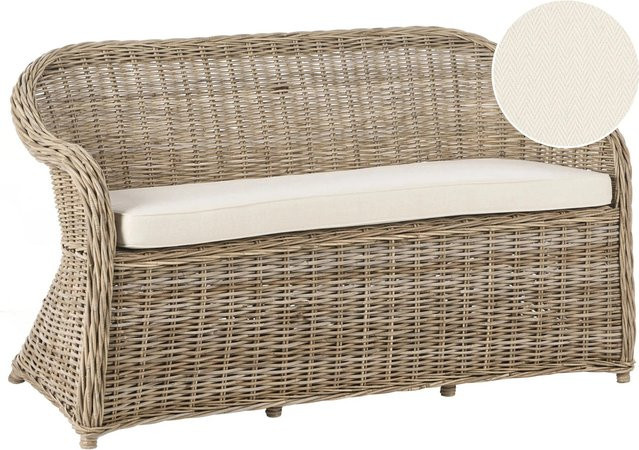 Beliani Gartensofa im Boho-Stil aus Rattan mit Polsterung in Weiss, Höhe: 69 cm, Breite: 150 cm, Tiefe: 87 cm - Bild 1