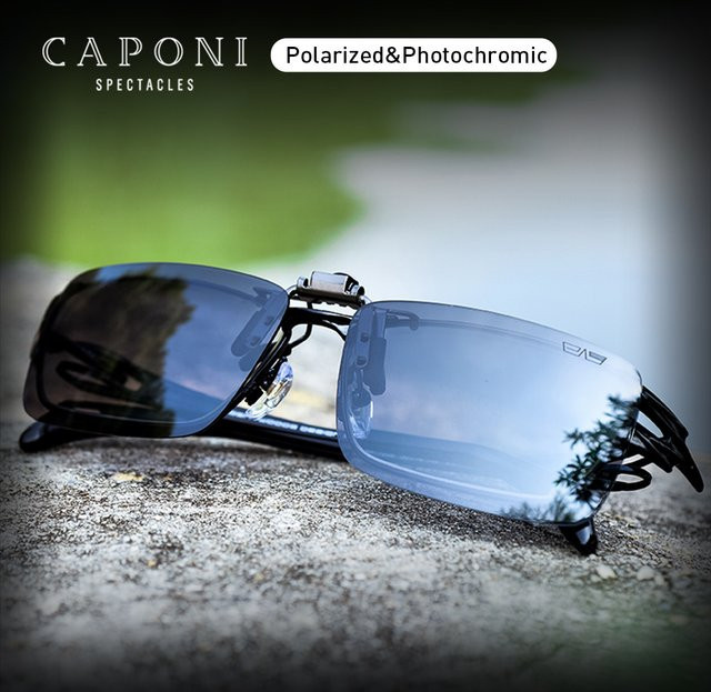 CAPONI BS1101 Sonnenbrille Clip, Herren, rectangular, Metal, grau, polarisiert - Bild 1