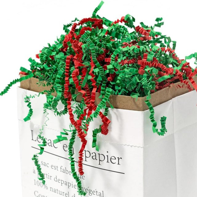 Rot-grüner Crinkle-Cut-Papierverschluss als festlicher Füllstoff für Geschenkboxen, 100 g - Bild 1