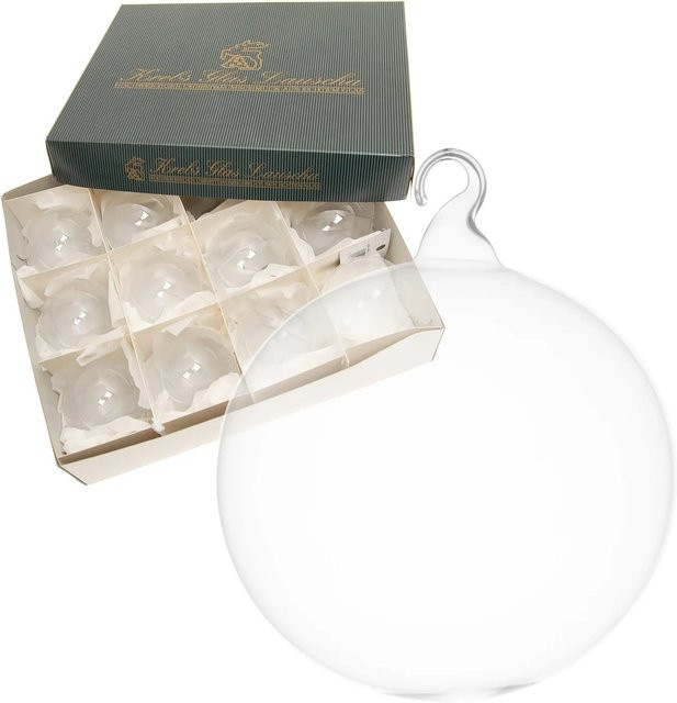Krebs Glas Lauscha Weihnachtsbaumkugeln 12er-Set transparent mit Öse, Durchmesser: 6 cm - Bild 1
