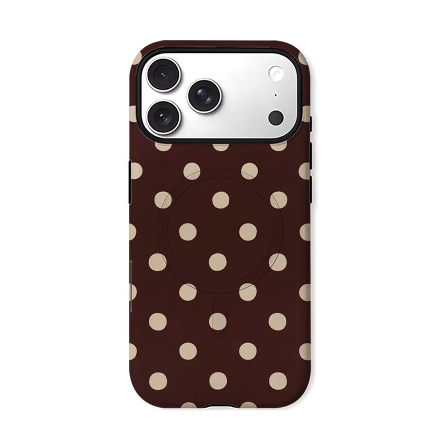 Potdemiel Magnetische Handyhülle mit Polka-Dot-Muster für iPhone 17 16 15 14 13 Pro Max Plus in Burgunderrot und Braun, Robuste Doppel-Schicht-Schutzhülle - Bild 6