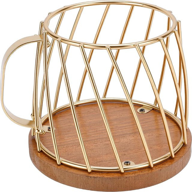Musysh Kapselhalter Kaffeekapselkorb aus Metall und Holz in Gold für 35 Kaffeekapseln - Bild 1