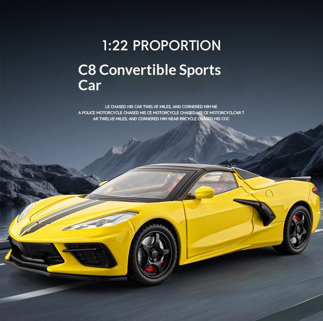 Maisto Corvette C8 Cabriolet-Modellauto, 1:22, Gelb, Metall - Bild 1