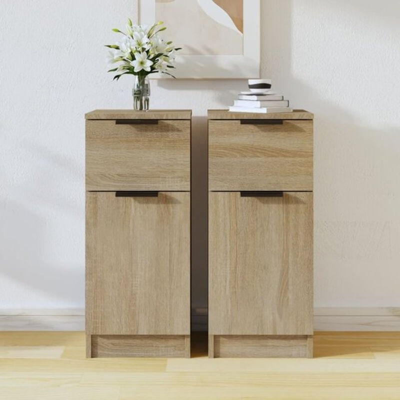 2er-Set Sideboards Vidaxl aus Holzwerkstoff in Eiche Natur Braun, B/T/H: 30 x 30 x 70 cm - Bild 1