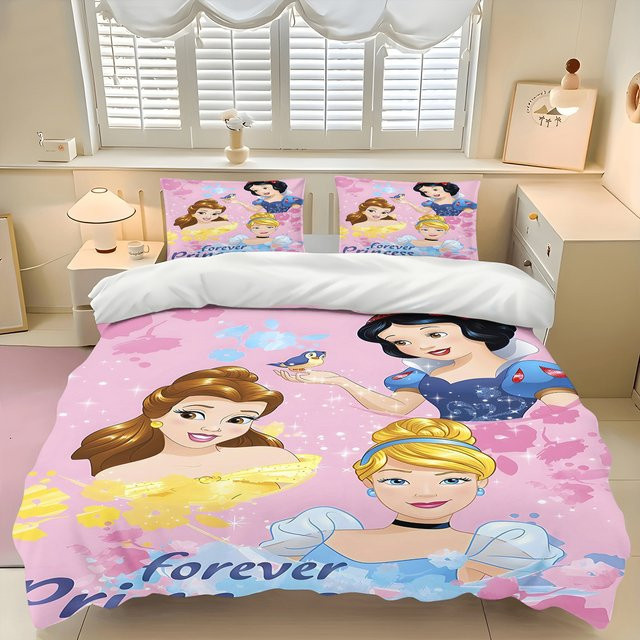 Potdemiel Prinzessin Cinderella Bettwäsche Set in Rosa mit 3D-Cartoon-Aufdruck aus atmungsaktivem Polyester - Bild 1