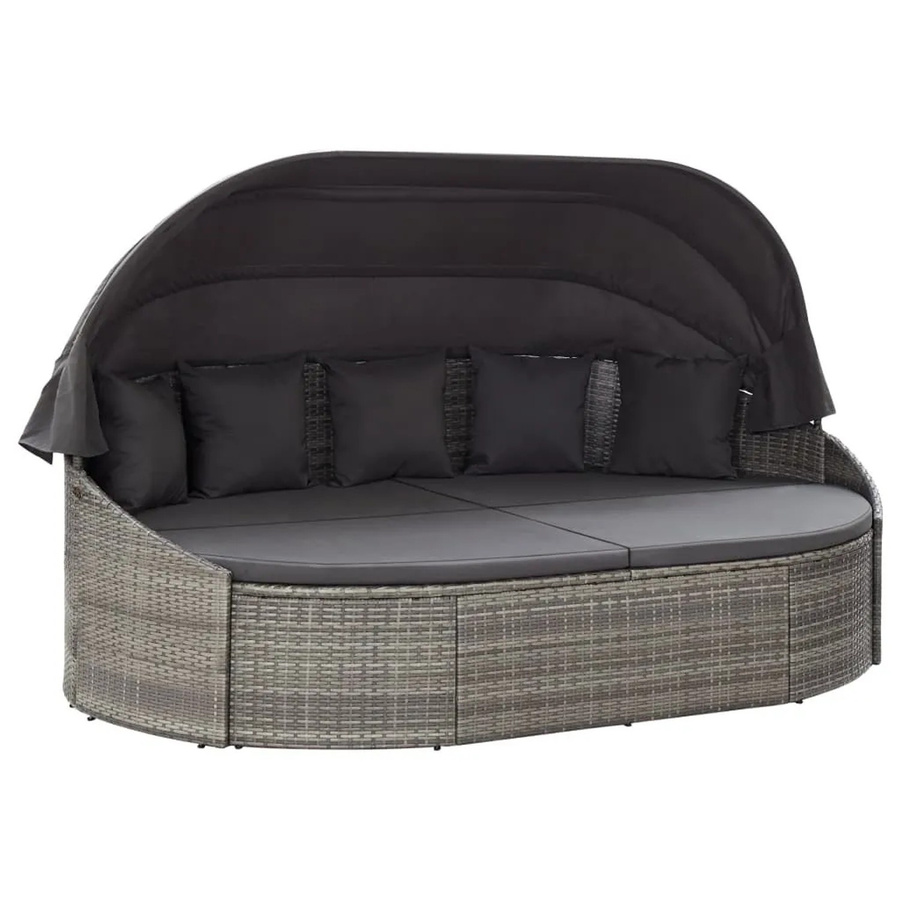 vidaXL Outdoor-Loungebett mit Sonnendach aus PE-Rattan in Grau/Anthrazit, B/T/H: 230 x 145 x 141 cm - Bild 2