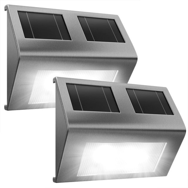 monzana LED Solar-Wandleuchte 2er-Set aus Edelstahl in Silber für Garten und Haus mit Dämmerungssensor - Bild 1