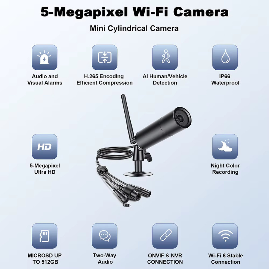 Awapow 5MP Mini-IP-Kamera POE Bullet-Kamera Schwarz Outdoor mit Starlight-Sicherheitsüberwachung und HD-Aufnahme in Schwarz - Bild 4