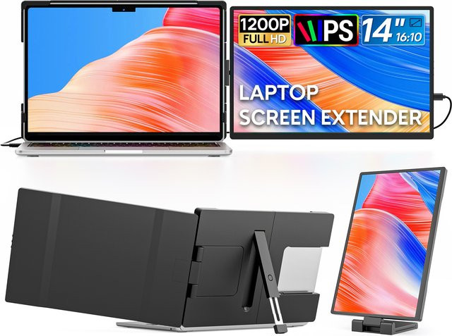 Dopesplay Tragbarer Monitor 14,1 Zoll mit HDR und 1200P Auflösung, Externer Bildschirm-Extender in Schwarz für Laptop, Xbox und PS4 - Bild 1
