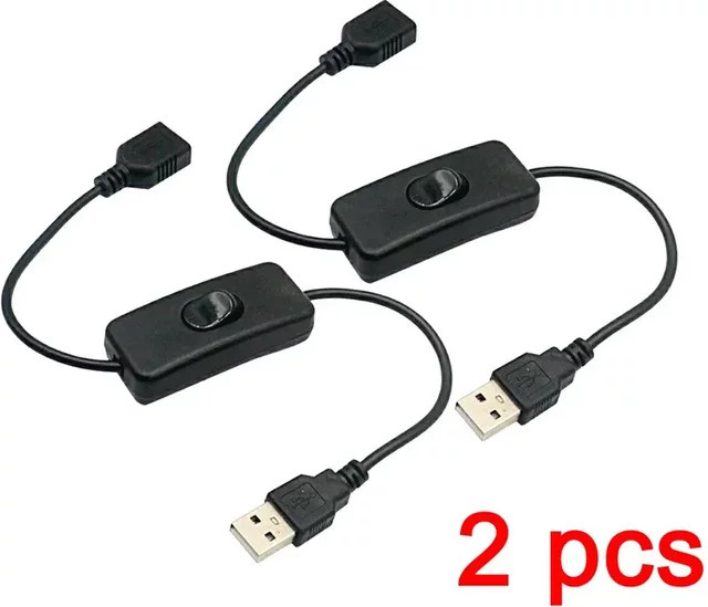 2-teiliges USB-Schalterkabel Set mit EIN/AUS-Funktion in Schwarz für USB-Lampen, Lüfter und LED-Headsets mit USB-A und USB-C Anschlüssen - Bild 1