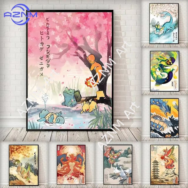 KAYOU Pokemon Leinwandgemälde Pikachu und Rayquaza Wanddekoration Mehrfarbig - Bild 1