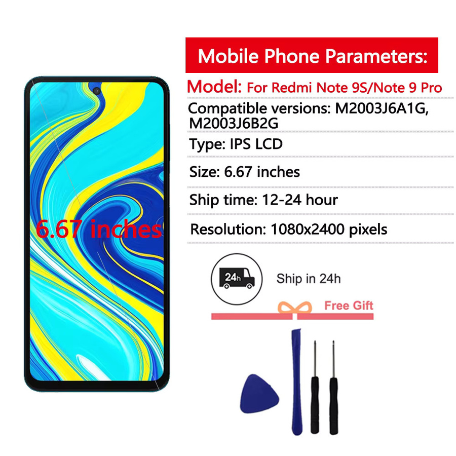 Xiaomi Redmi Note 9S M2003J6A1G und Redmi Note 9 Pro M2003J6B2G LCD Display mit Touchscreen Digitizer in Schwarz, 6,67 Zoll - Bild 2