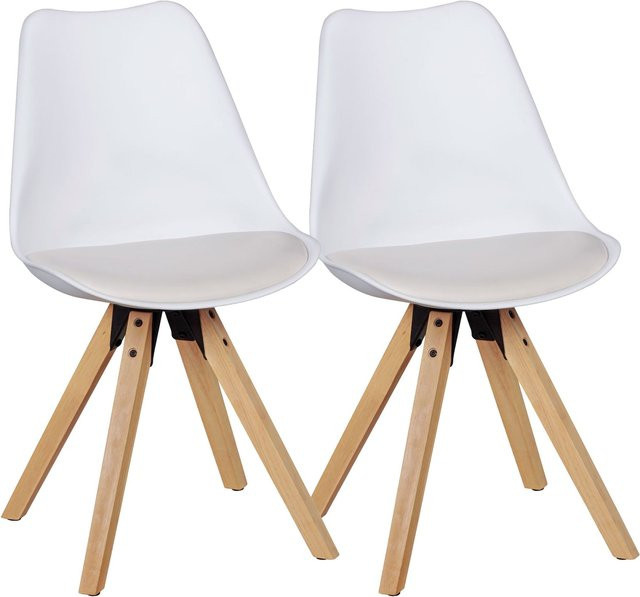 2er Set Esszimmerstühle KADIMA DESIGN Skandinavisch im Retro-Stil aus Kunstleder und Holz, Weiß, B: 49 cm, T: 52 cm, H: 87 cm - Bild 1
