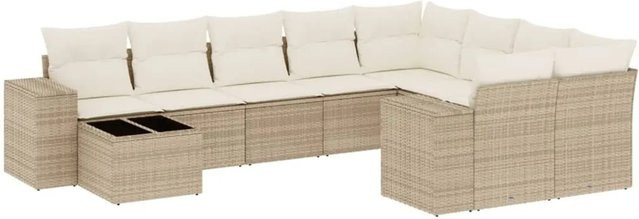 vidaXL 10-tlg. Garten-Sofagarnitur in L-Form aus Poly-Rattan mit Kissen in Beige-Creme - Bild 1