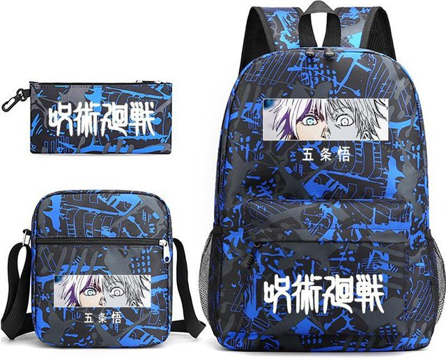 3-teiliges Schulrucksack-Set in Blau aus Oxford-Stoff mit Schultasche, Schultergurt und Federmäppchen - Bild 1