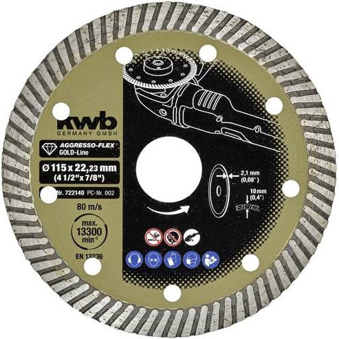 Kwb Diamanttrennscheibe für Stein, Beton und Fliesen, Farbe Silber, Durchmesser: 115 mm, Bohrungs-Ø: 22 mm - Bild 1