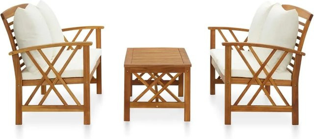 vidaXL 3-tlg Garten-Lounge-Set Modell 5 aus Akazien-Massivholz mit Auflagen in Cremeweiß und Braun - Bild 1