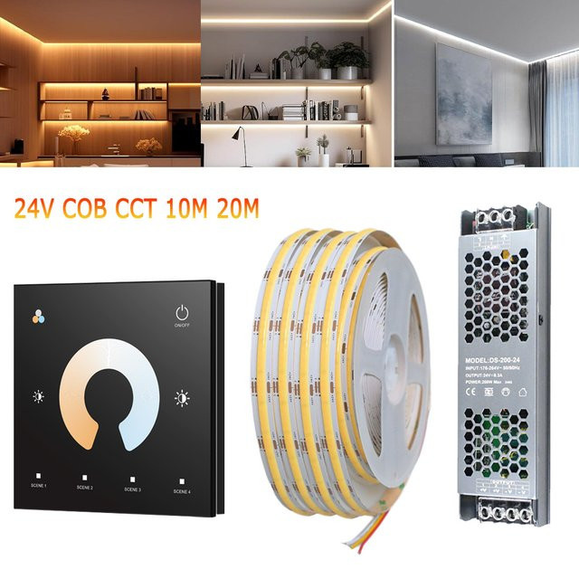 CENFAYA COB CCT LED Streifen Set 24V mit Touch Panel und Fernbedienung, dimmbar, dual Weiß 2700K-6500K - Bild 1