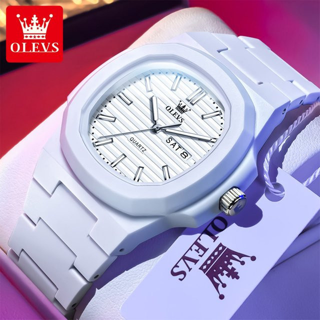 OLEVS Armbanduhr Quarz, Silikonarmband, Weiß, Herren - Bild 1