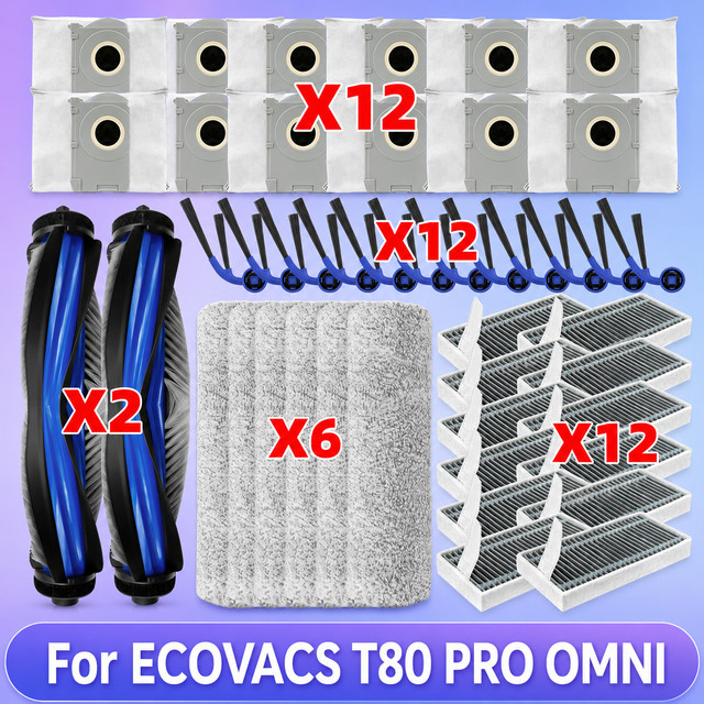 OSSIEAO Zubehör-Set für ECOVACS Deeboot T80 PRO OMNI, T80 OMNI und YEEDI M14 PLUS mit Hauptbürste, Wischmopp, Seitenbürste, Staubbeuteln und HEPA-Filtern - Bild 1
