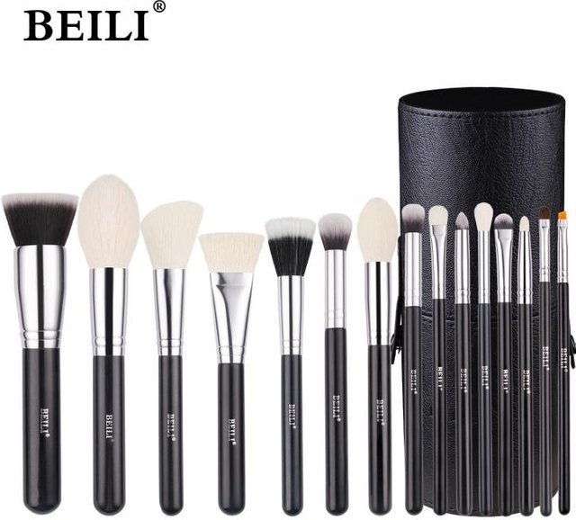 BEILI Make-up-Pinsel Set, 15 Stück, Synthetik-Ziegenhaar, mit Halter - Bild 1