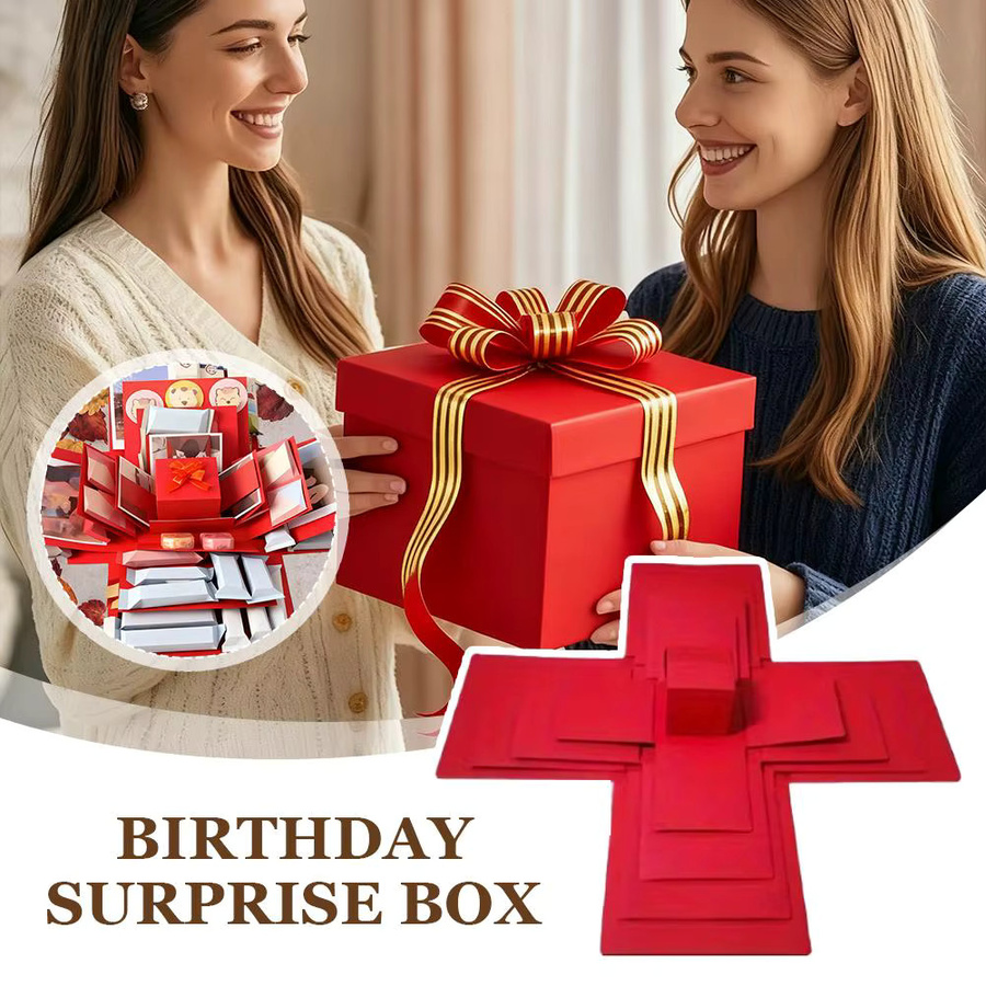 Kreative 5-lagige Explosions-Geschenkbox aus Papier in Pink und Rot für Geburtstag und Hochzeit - Bild 4