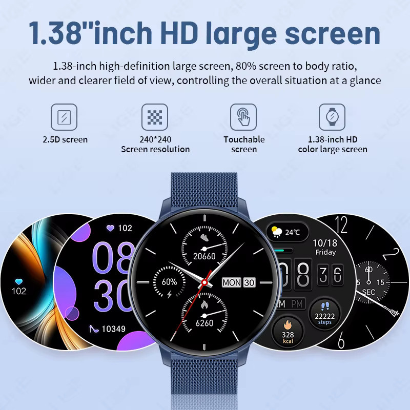 LIGE Smartwatch mit 1,38 Zoll HD-Bildschirm, Bluetooth Anruffunktion und Herzfrequenz-Monitor in Blau - Bild 3