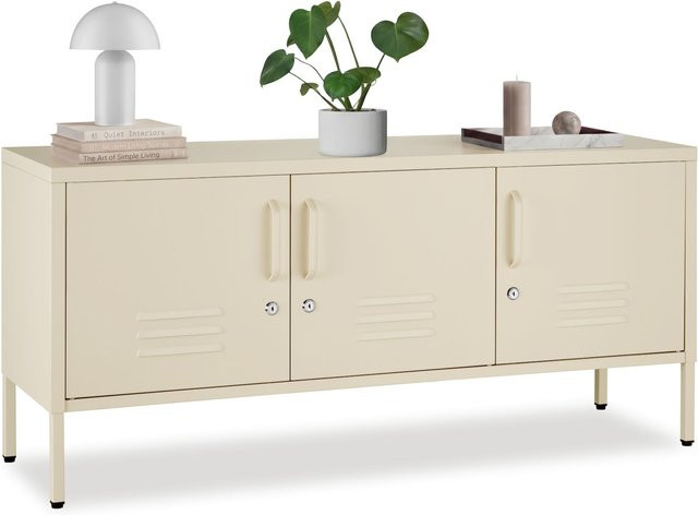 tectake Sideboard Baker mit 3 Türen, einzeln abschließbar, Beige, B/T/H: 120 x 37,5 x 55,5 cm - Bild 1