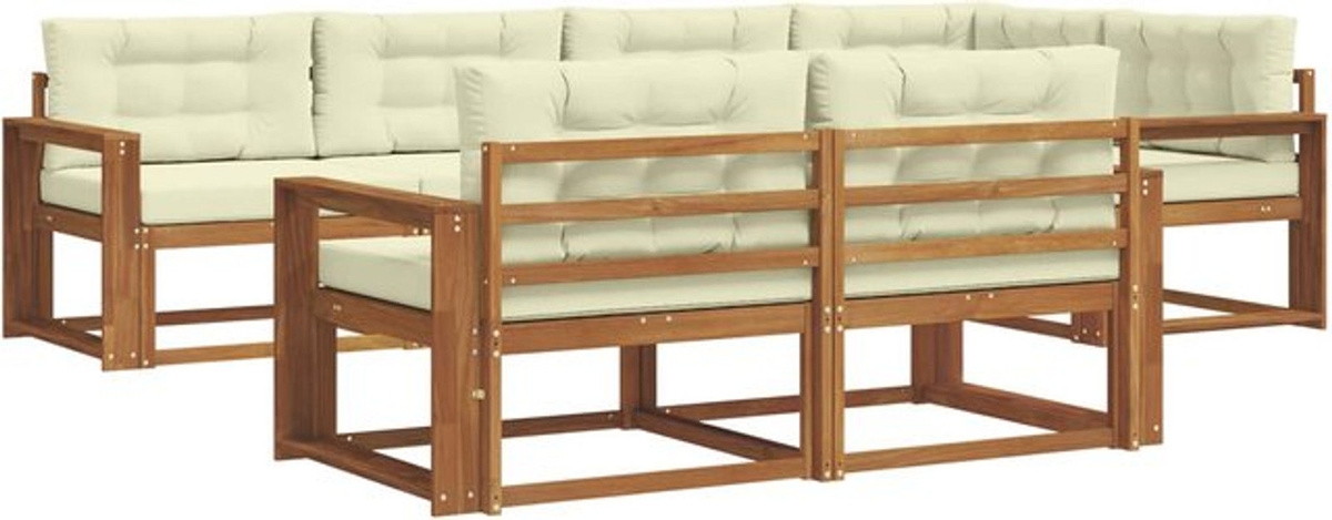 vidaXL Outdoor-Sofagarnitur aus Akazien-Massivholz mit 7-teiligem Set und Kissen in Natur und Beige - Bild 1