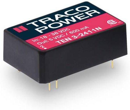 TracoPower TEN 3-0521N-HI DC/DC-Wandler Print Schwarz 5 V/DC 5 V/DC -5 V/DC 250mA 3W mit 2 Ausgängen - Bild 1
