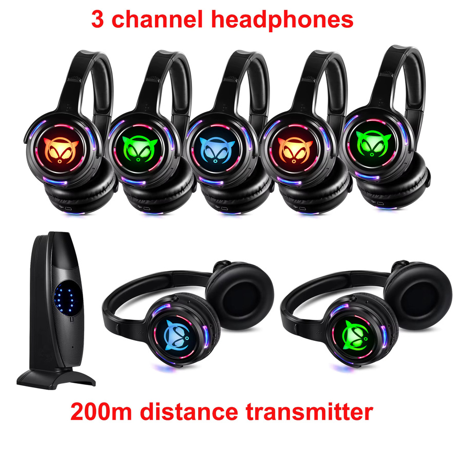 CATASSU LED-Sender Silent Disco Kopfhörer Schwarz für Partys, Meetings und Yoga mit einstellbarer Lautstärke - Bild 7