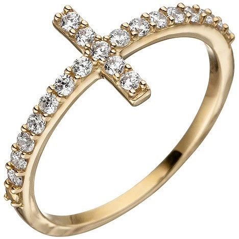 Colfem Ring Kreuz, 333 Gelbgold, 19 Zirkonia, Damen - Bild 1
