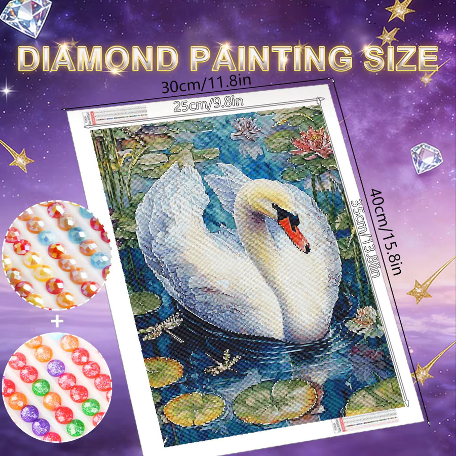 HUACAN Diamantkunst Komplettset mit bunten Tierbildern wie Katze, Wolf, Schmetterling und Schwan, runde AB-Steine, B/H: 20 x 30 cm, Multicolor - Bild 1