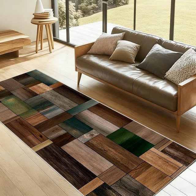 Geometrischer Patchwork-Läuferteppich in Mehrfarbig, quadratisch und rutschfest für deinen Flur - Bild 1