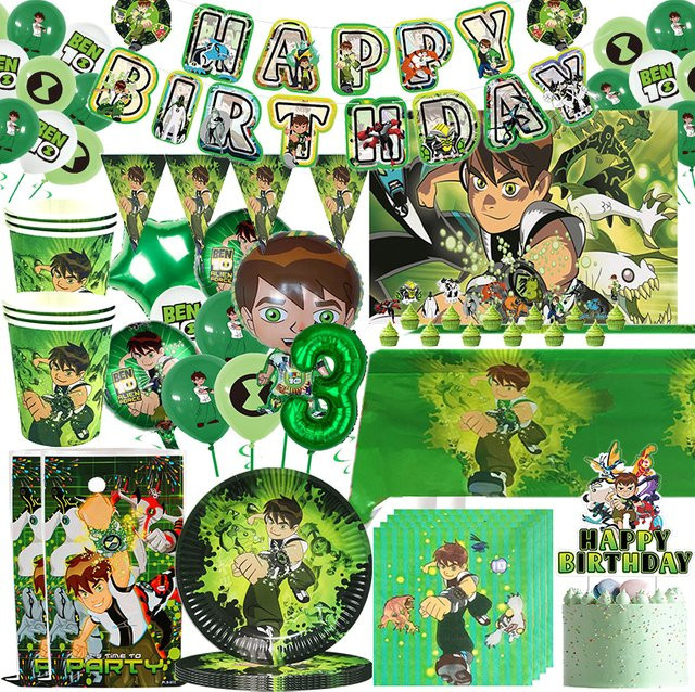 Potdemiel Green Boy Party Set mit Banner, Geschenktüten, Kuchen Topper und Folienballons in Grün - Bild 1