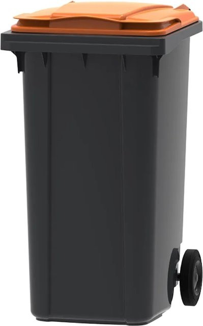PROREGAL Mülltonne Müllgroßbehälter mit 2 Rädern, 240 Liter, Grau mit orangefarbenem Deckel, H x B x T: 107,9 x 58,3 x 73,7 cm - Bild 1