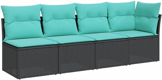 vidaXL Gartensofa L-Form 4-Sitzer aus Poly Rattan in Schwarz mit Kissen und Armlehnen - Bild 1
