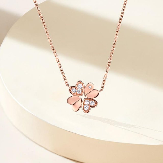 Halskette 925 Silber, Roségold, Kleeblatt, Zirkonia, Damen - Bild 1