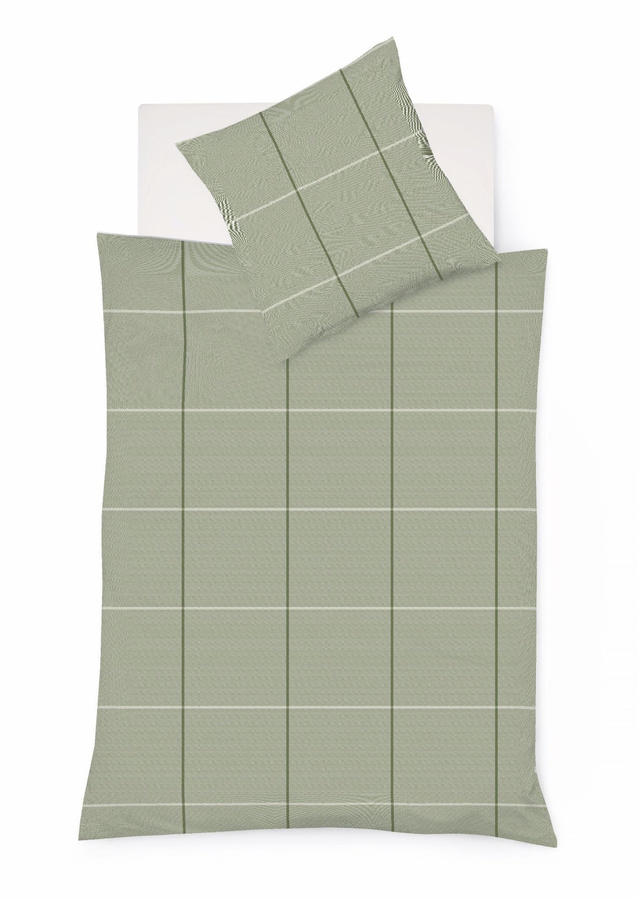 Fleuresse Lech Edelflanell Bettwäsche Karo lindgrün, Set aus Bettbezug und Kissenbezug aus Baumwolle für den Winter, B/H: 155 x 220 cm und 80 x 80 cm - Bild 1