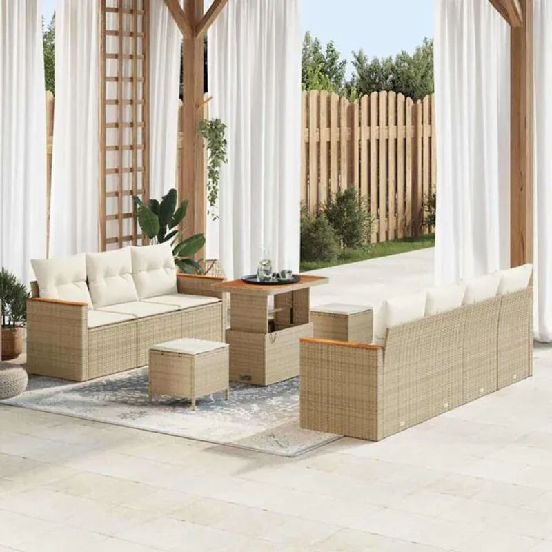 vidaxl Garten-Sofa-Set aus Poly-Rattan mit 10 Kissen in Beige, modernes Loungemöbel-Set - Bild 1