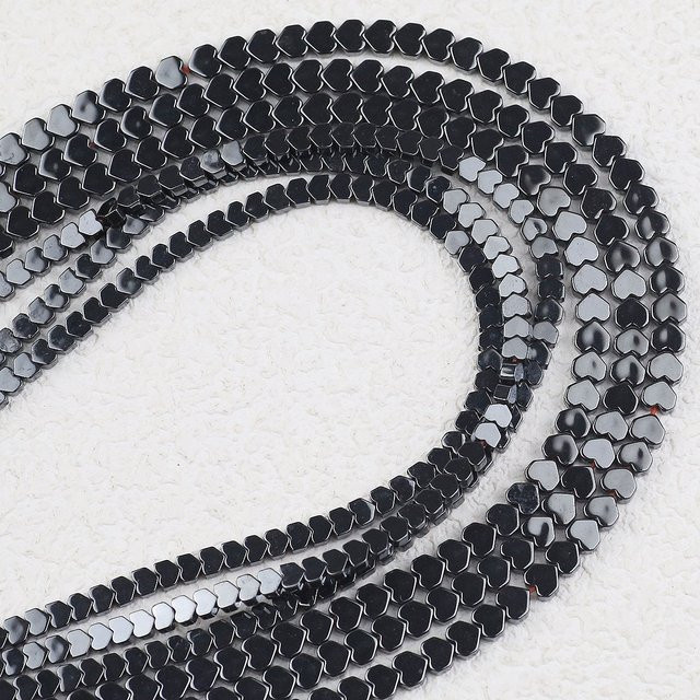 JHNBY Perlen Schwarz Hämatit, Herz, 3/4mm - Bild 1