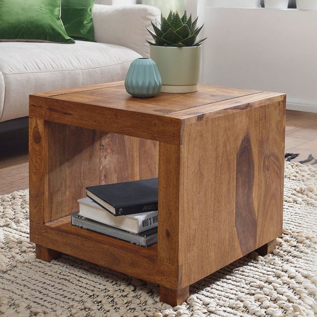 FineBuy Couchtisch aus Sheesham Massivholz in Braun, quadratischer Beistelltisch im Landhaus-Stil, B/T/H: 50 x 50 x 45 cm - Bild 1